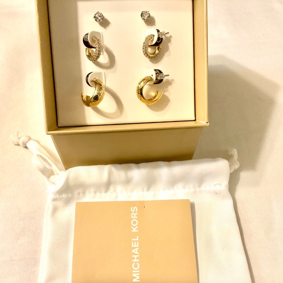 Michael Kors Gold Hoop earring 2 pair hoop Earrings,1 cubic zirconia stud,pave - Picture 10 of 10